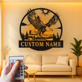 Décoration murale en métal LED personnalisée avec aigle - Cadeau pour les amoureux de la nature, décoration rustique pour le salon