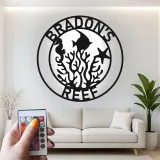 Cartel de arrecife personalizado con LED | Decoración mural de metal personalizada para casa de playa | Decoración náutica de vida marina | Regalo de caballito de mar y pez