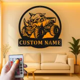 Personalized Monster Truck LED Sign | Custom Rhino Metal Wall Art | Boys Room & Man Cave Decor | Off-Road Name Plaque