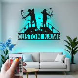 Personalisierte LED-Beleuchtung Metall-Wandkunst mit Bogenschützen-Silhouette – Geschenk für Bogenschützen, Spielzimmer oder Man Cave Dekor