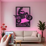 Cartel de metal personalizado con luz LED de conductor de ATV, regalo para entusiastas del off-road, decoración para garaje o man cave