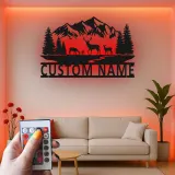 Custom Deer Mountain Scene Led Light Metal Wall Art Personalized Nature Gift for Outdoor Lovers Cabin Decor