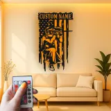Panneau Personnalisé Joueur de Paintball | Décoration Murale en Métal Rétroéclairée avec Drapeau Américain | Décor de Salle de Jeu avec Nom Personnalisé | Cadeau pour Paintballeur
