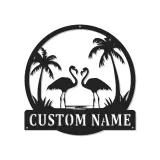 Arte mural de metal LED de flamenco | Cartel tropical personalizado | Decoración de casa de playa | Placa de nombre personalizada para hogares costeros