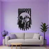 Personalisierte Metall-Wandkunst mit Elch und LED | Individuelles Namensschild mit amerikanischer Flagge | Rustikale Dekoration für Naturfreunde