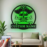 Insegna LED Teschio Pirata | Arte Murale Nautica Personalizzata | Decorazione per Man Cave e Insegna per Bar di Casa con Luci RGB