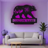 Custom Bear and Compass Led Light Metal Wall Art Personalized Gift for Nature Lovers Cabin or Lodge Decor