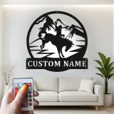 Arte murale in metallo Rodeo Cowboy | Insegna personalizzata con LED | Decorazioni rustiche western per ranch e casa