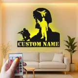Personalisierter Soldat Silhouette Metall Schild | LED Militär Wandkunst | Benutzerdefinierte Veteranen Namensplakette | Patriotische Army Deko