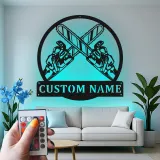 Personalisierte LED-Metall-Wandkunst mit Kettensäge – Geschenk für Holzfäller, Garage oder Werkstatt