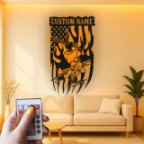 Custom Baseball Player Led Light Metal Wall Art Sports Fan Gift Game Room Decor for Baseball Lovers