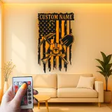 Personalized Firefighter LED Sign | Custom Metal Wall Art with Name | Patriotic Fireman Decor for Station & Home