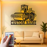 Señal de rodillo de carretera personalizada | Arte mural de metal personalizado | Decoración de equipo pesado para garaje o man cave | Luz LED de vehículo de construcción