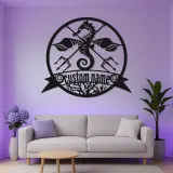 Insegna Personalizzata Cavalluccio Marino & Tridente | Insegna in Metallo LED | Decor Nautico Personalizzato per Casa al Mare o Attività Costiera