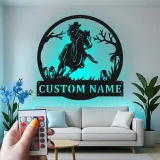 Custom Cowboy Riding Horse Led Light Metal Wall Art Western Gift for Horse Lovers Rustic Home Decor
