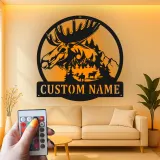 Custom Moose Metal Sign with LED | Personalized Wildlife Wall Art | Rustic Cabin & Lodge Decor for Hunter Gift
