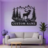 Cartel LED de alce macho | Arte mural rústico de cabaña | Decoración personalizada de bosque de montaña | Regalo para amante de la vida salvaje