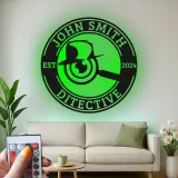 Cartel de metal LED de placa de detective, regalo único para amantes del misterio, decoración de oficina o estudio