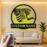 Cartel de metal LED personalizado de pato y bandera americana regalo para cazadores decoración de cabaña rústica