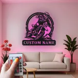 Insegna LED Motocross Personalizzata | Arte in Metallo Moto da Cross | Targhetta Nome Pilota per Garage o Stanza di Ragazzi