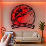 Insegna LED da pesca personalizzata | Insegna in metallo personalizzata | Decorazione con nome del pescatore per casa al lago e baita, idea regalo
