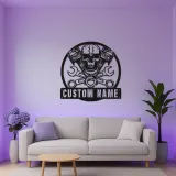 Insegna LED con Teschio per Meccanico | Arte Murale in Metallo Personalizzata per Garage | Decorazione per Biker e Man Cave con Luci RGB