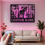 Décoration murale en métal personnalisée avec orignal et forêt en rétroéclairage - Cadeau personnalisé pour les amoureux de la nature, décoration de cabane