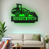 Cartel de metal personalizado de tractor | Decoración mural LED personalizada de cargadora frontal | Regalo para trabajador de la construcción para el garaje | Decoración de maquinaria pesada