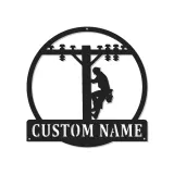 Enseigne en métal personnalisée pour lineman | Décoration murale LED pour électricien | Déco de poteau électrique pour garage ou bureau