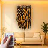 Cartel de metal LED de pato y bandera americana personalizado Regalo para cazadores Decoración de cabaña rústica