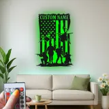 Panneau Militaire Personnalisé | Art en Métal Silhouette de Soldat | Décor LED Drapeau Américain pour Anciens Combattants