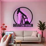 Custom Oil Pump Jack LED Metal Art | Personalized Oilfield Decor | Industrial Man Cave Sign