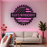 Décoration murale en métal LED personnalisée pour l'atelier de papa - cadeau parfait pour lui - décoration de garage ou d'atelier