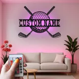Custom Golf LED Metal Wall Art | Personalized Golfer Name Sign | Man Cave Decor & Home Bar Gift