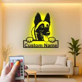 Plaque métal Berger allemand personnalisée | Décoration murale avec prénom du chien | Décor commémoratif pour animal de compagnie rétroéclairé LED pour la maison