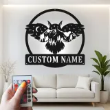 Insegna in metallo personalizzata con gufo | Insegna LED retroilluminata con nome per baita | Silhouette di gufo reale personalizzata, regalo per amanti della natura