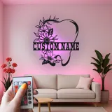 Custom Floral Tooth Led Light Metal Wall Art Personalized Dental Office Decor Unique Dentist Gift
