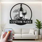 Insegna in metallo personalizzata per bottiglia di vino e bicchiere con luce LED - Regalo personalizzato per amanti del vino, decorazione per cucina o bar 1