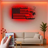 Panneau LED drapeau de pêche sur mesure | Décoration murale en métal personnalisée | Cadeau patriotique pour pêcheur | Déco maison de lac