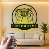Fotograf LED-Schild | Individuelle Metall-Wandkunst für Studio-Dekor | Personalisierte Vintage-Kamera-Geschenk