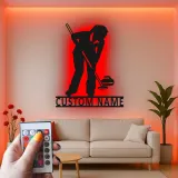 Insegna in metallo con giocatore di curling e luce LED - Regalo sportivo per appassionati di curling - Decorazione per sala giochi