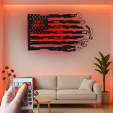 Insegna personalizzata per garage con LED | Arte murale in metallo con attrezzi personalizzata | Decorazione officina patriottica | Regalo per papà
