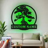 Cartel de metal personalizado con luz LED de árbol bonsái para regalo zen para hogar, decoración de sala de estar tranquila