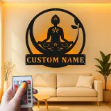 Custom Yoga Meditation Led Light Metal Wall Art Zen Gift for Yoga Lovers Peaceful Home Decor
