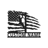 Custom Lineman Metal Sign | American Flag LED Wall Art | Personalized Patriotic Gift for Electrician | Utility Worker Decor
