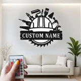 Cartel de metal personalizado con luz LED de herramientas de construcción, regalo personalizado para la decoración de talleres o garajes