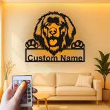 Cartel de metal personalizado con luz LED de perro de Terranova, regalo para padres de mascotas, decoración de salón o entrada 1
