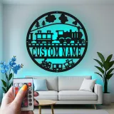 Décoration murale en métal personnalisée avec train en rétroéclairage - Cadeau pour enfants - Décor de chambre de bébé
