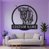 Décoration murale LED en métal Highland Cow | Enseigne ferme personnalisée | Cadeau déco rustique sur mesure pour amoureux des vaches