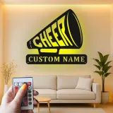 Personalisierte LED-Metall-Wandkunst mit Cheer-Megafon – Geschenk für Cheerleader, für Schlafzimmer oder Umkleideraum